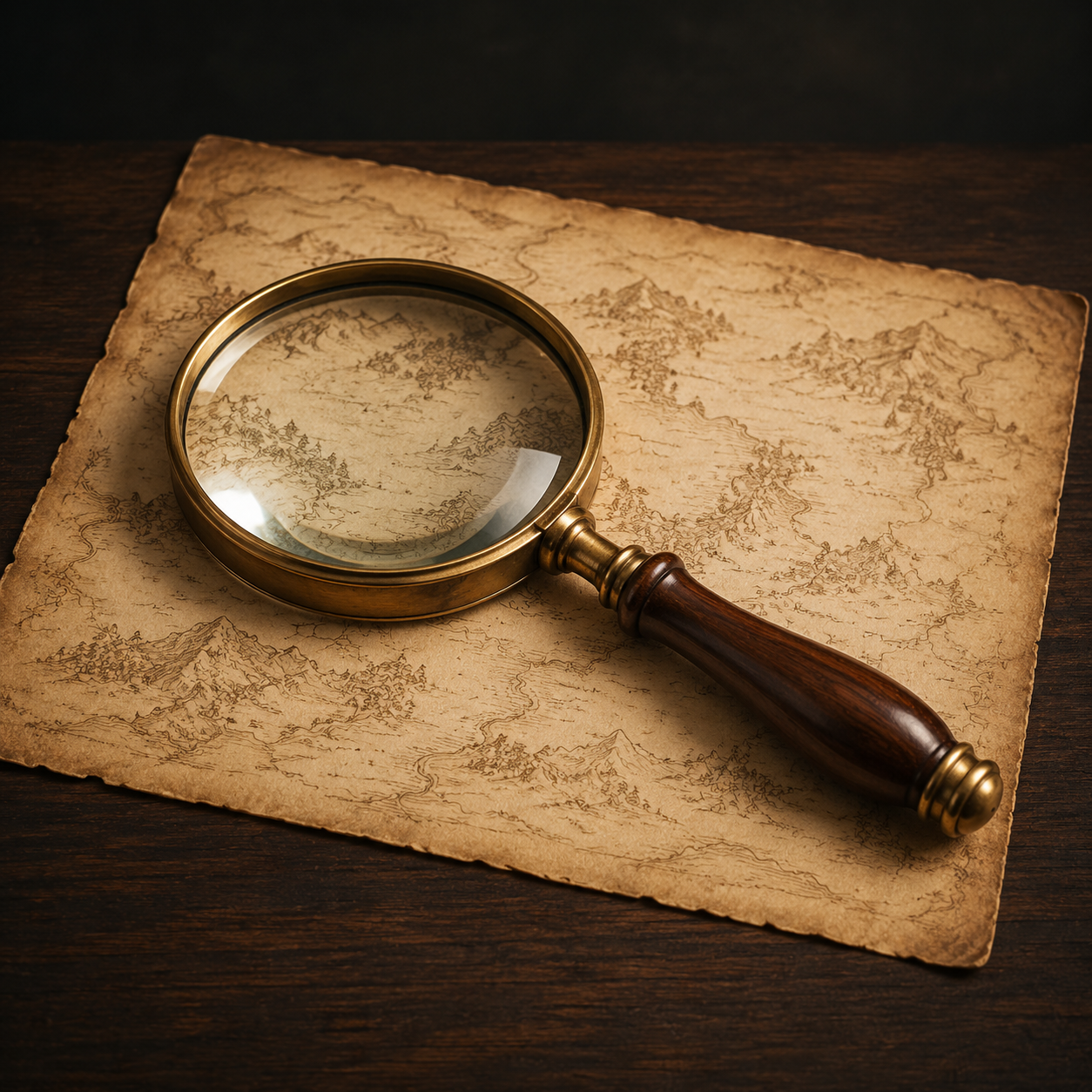 Vintage-Style Brass Magnifying Glass editorial still life